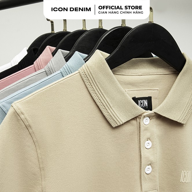 Áo Thun Có Cổ Polo Trơn ICON DENIM 6 Màu Phom Slim-fit Vải Cá Sấu In Logo Nổi 3D Co Giãn Tốt, Thoáng Mát