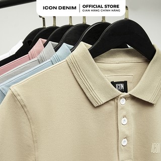 Áo Thun Có Cổ Polo Trơn ICON DENIM 6 Màu Phom Slim-fit Vải Cá Sấu In Logo Nổi 3D
