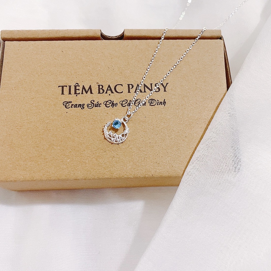 Vòng cổ bạc PANSY hình mặt trăng đính đá lấp lánh, dây chuyền bạc cho nữ phong cách Hàn Quốc