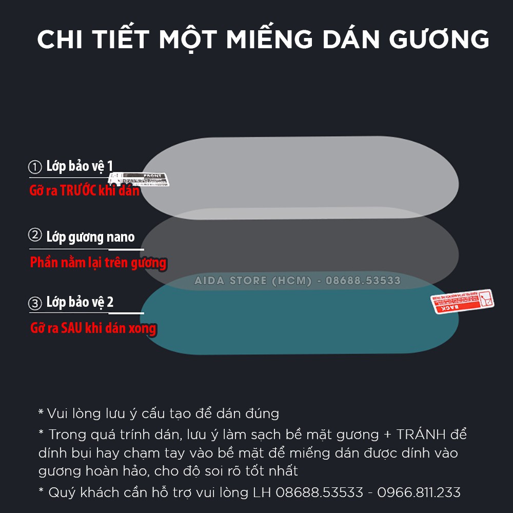 Bộ 02 miếng film nano dán gương kính ô tô chống bám nước