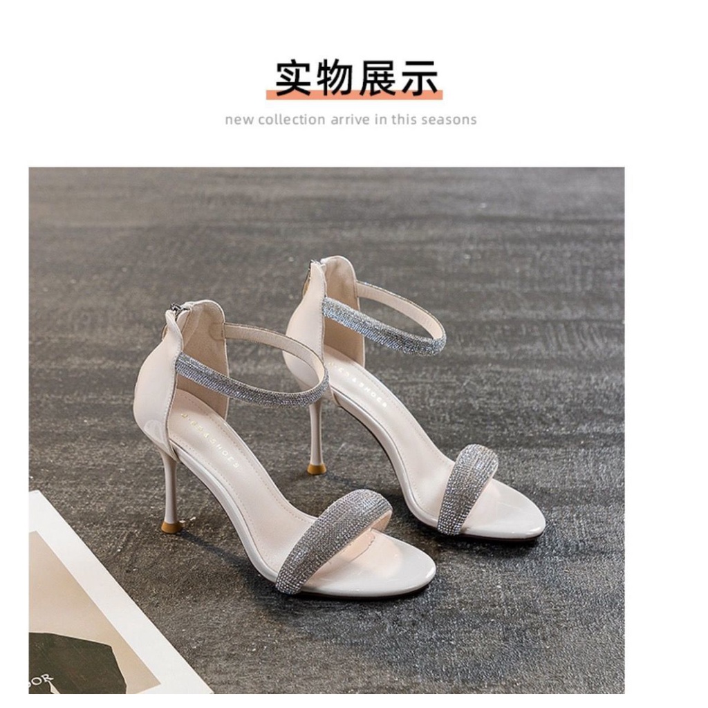 Giày Cao Gót Đính Đá Màu Đen Quyến Rũ Thời Trang Hè 2022 Cho Nữ