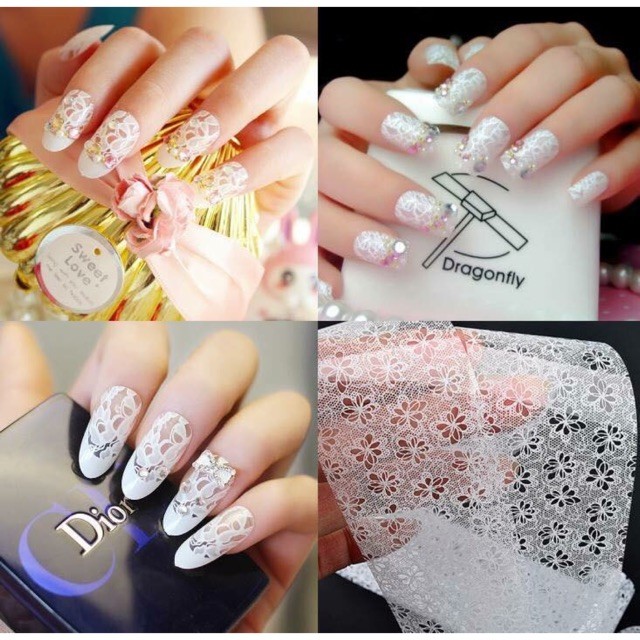 Set 10 miếng foil ren trắng đen