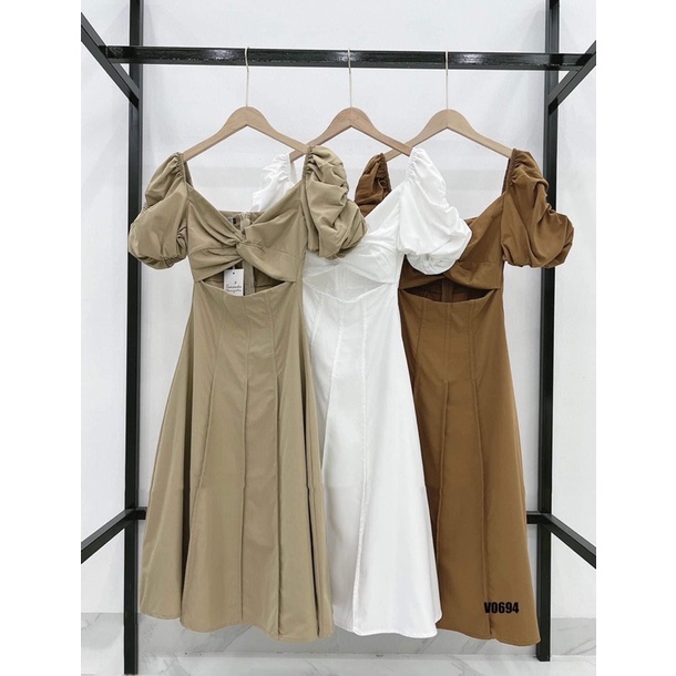 (SHOP TÁO ĐỎ BIGSIZE 50kg đến 90kg ) Váy dự tiệc đám cưới, midi dáng dài xoắn ngực tay phồng đi biển
