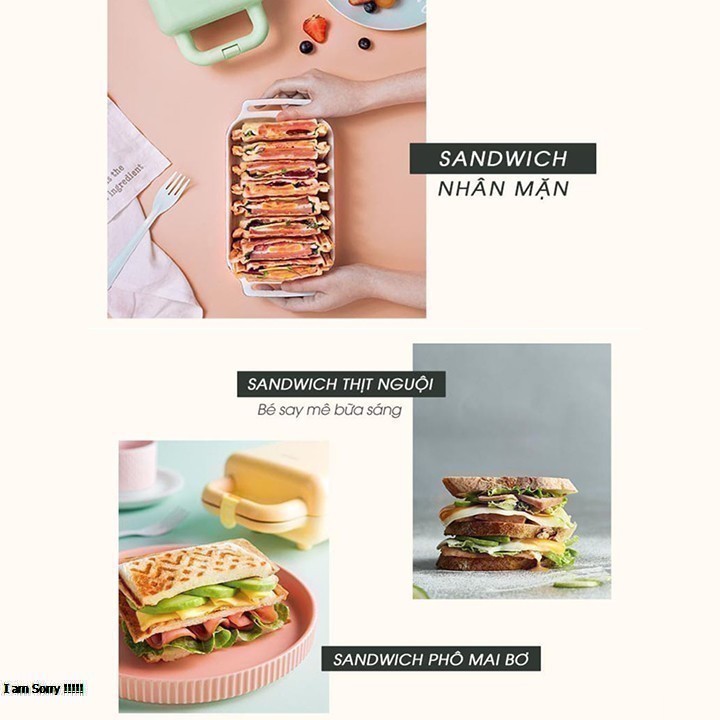 Máy Nướng Bánh Mỳ Sandwich - Waffle _Làm Bữa Ăn Sáng Cho Gia Đình_Bear P06N2