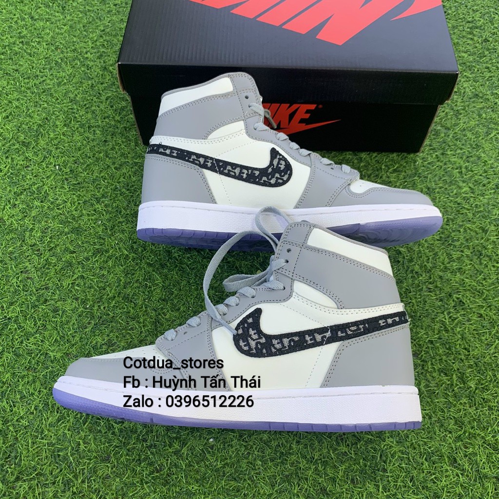 Giầy n,ike jordan cổ cao xám x d.ior chuẩn 1:1 chất lượng (full phụ kiện + free ship)