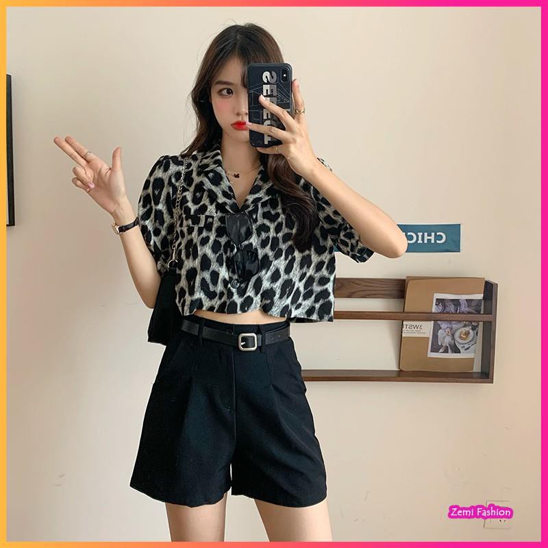 Áo Croptop Nữ, Áo Sơ Mi CropTop Họa Tiết Da Báo Cổ Vest Ulzzang | BigBuy360 - bigbuy360.vn