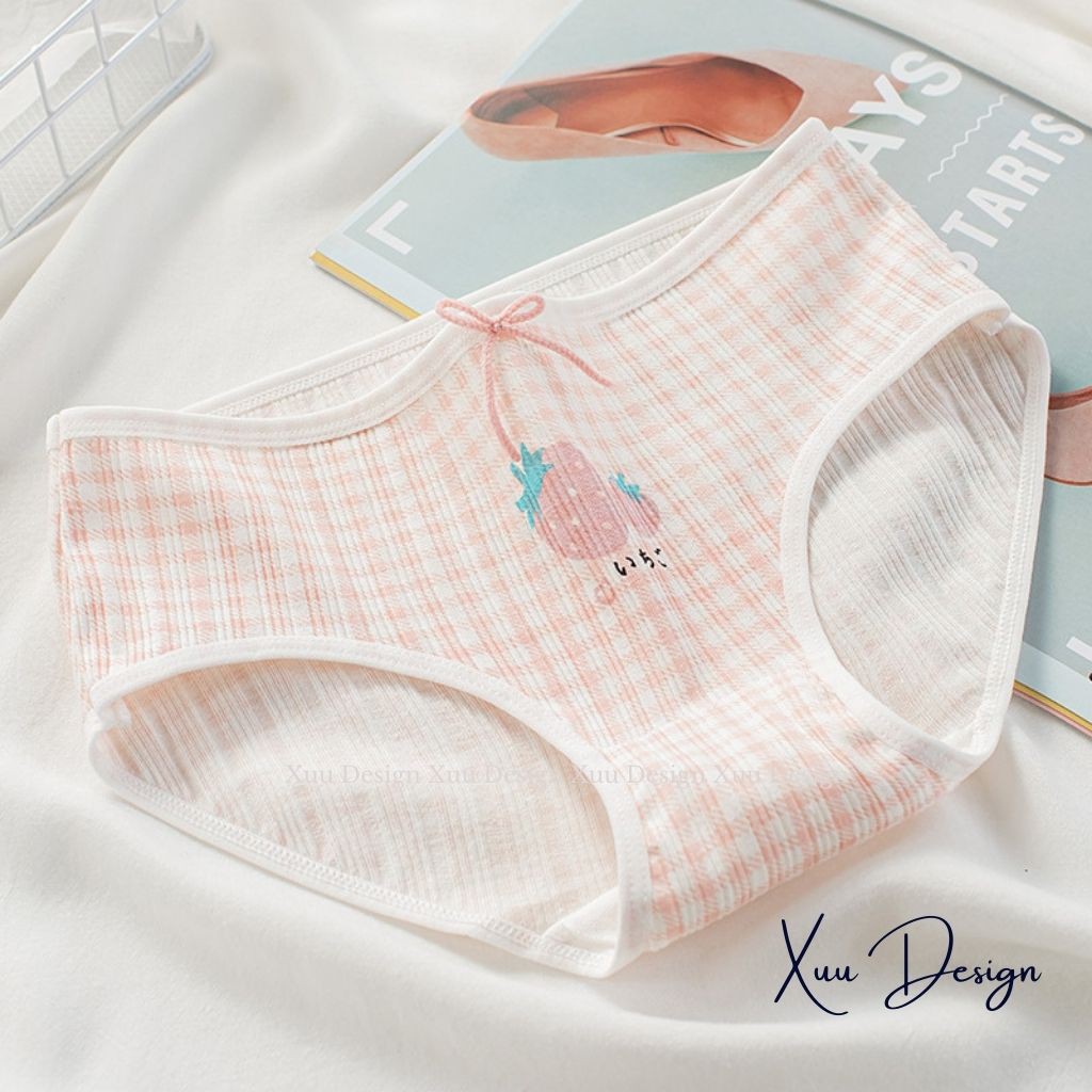Quần lót cotton nữ Wexuu Design, Quần lót nữ phối viền chất cotton co dãn thoáng khí họa tiết ngọt ngào QC26
