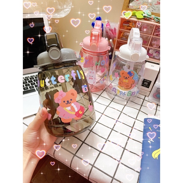Bình nước 1200ml dễ thương kèm ống hút & dây đeo | BigBuy360 - bigbuy360.vn