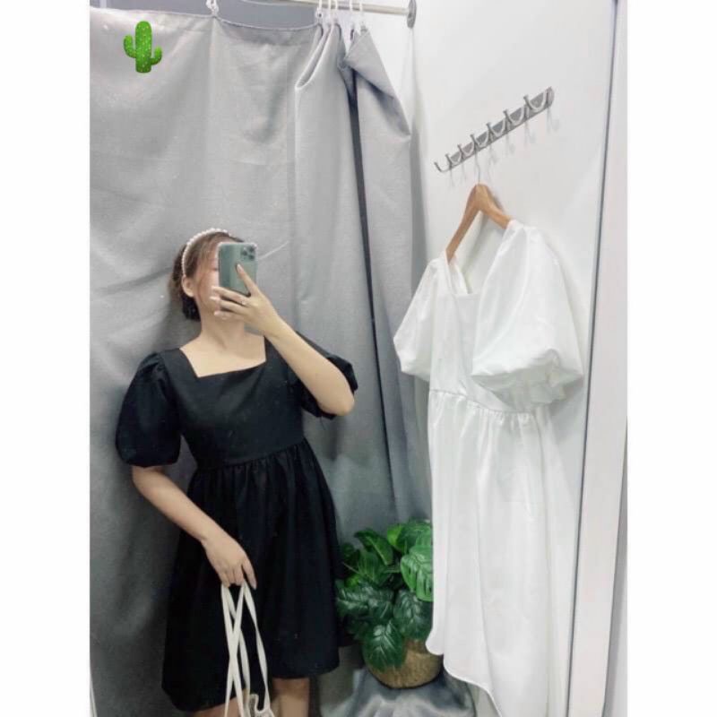 Đầm cổ vuông tay ngắn trắng tinh khôi