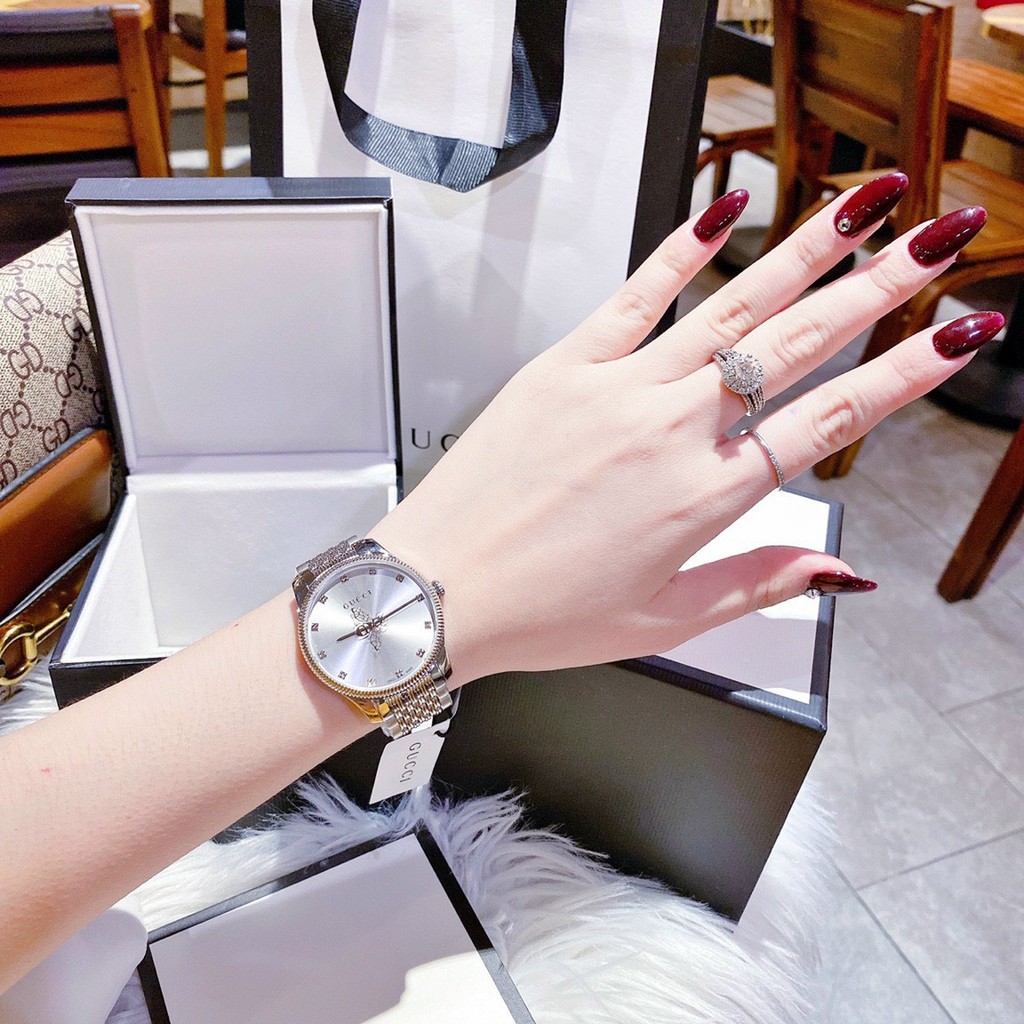 ĐỒNG HỒ NỮ Gucci_G_Timeless DÂY THÉP VỎ BẠC MÀU MẶT TRẮNG, XANH , ĐEN phong cách trẻ trung , khỏe khoắn năng động