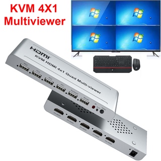 4x1 HDMI KVM Quad Bộ chia đa màn hình Bộ chia Video 4 kênh Bộ ghép kênh HDMI Multiviewer Chuyển đổi liền mạch Chuột qua 4 máy tính xách tay