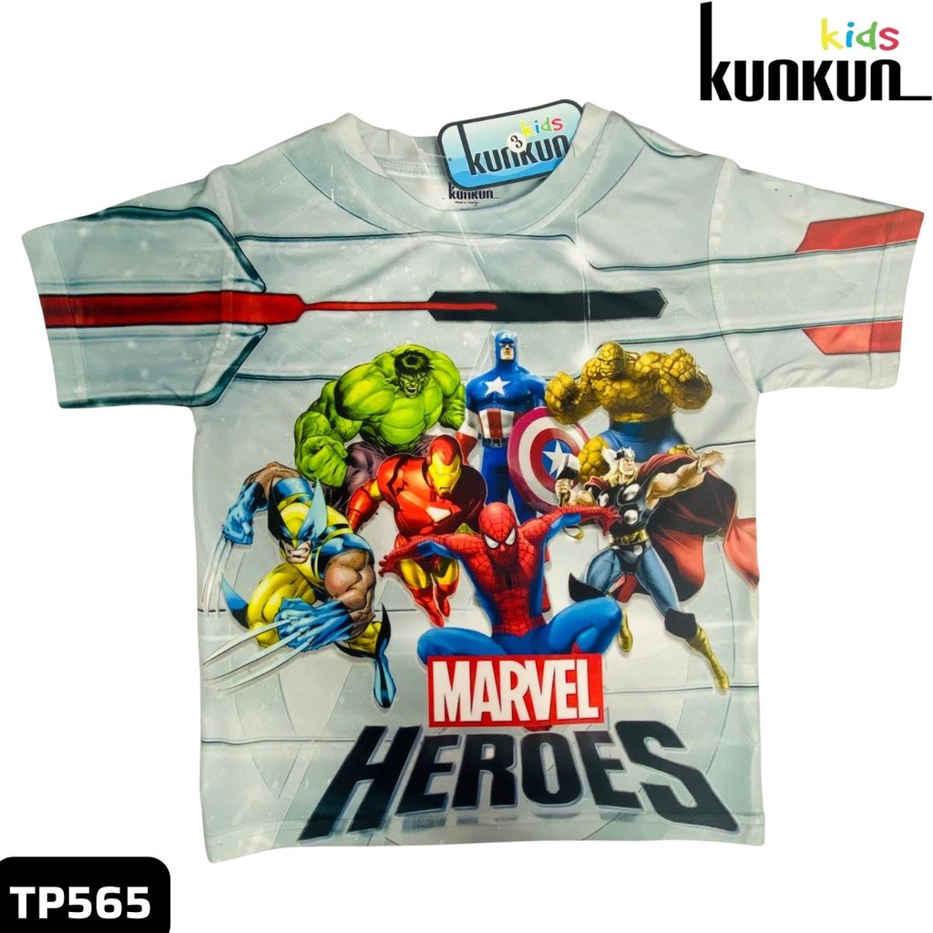 Quần áo bé trai KUNKUN KID TP565 in 3D siêu anh hùng marvel cộc tay size đại 10-60kg - Đồ bộ trẻ em thun lạnh co giãn