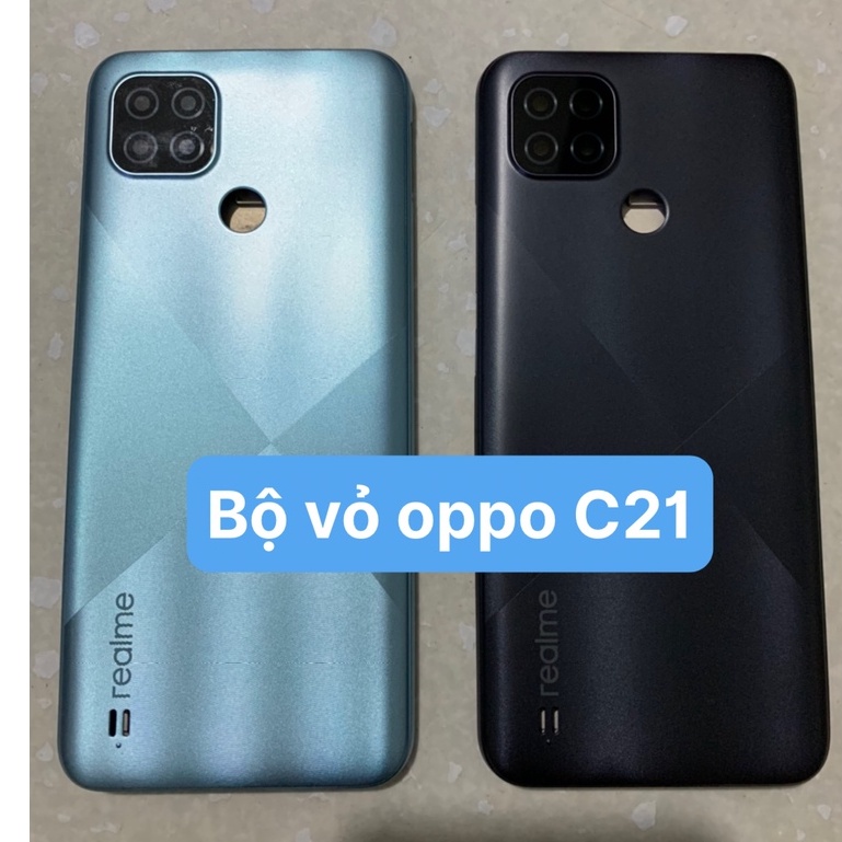 Bộ vỏ oppo Realme C21 Full bộ, hàng zin ( gồm lưng, sườn, phím, kính camera )