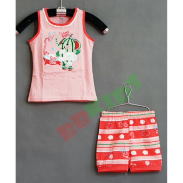 Bộ thun bé gái mùa hè mát mẻ thêu voi dưa hấu và cà chua dễ thương