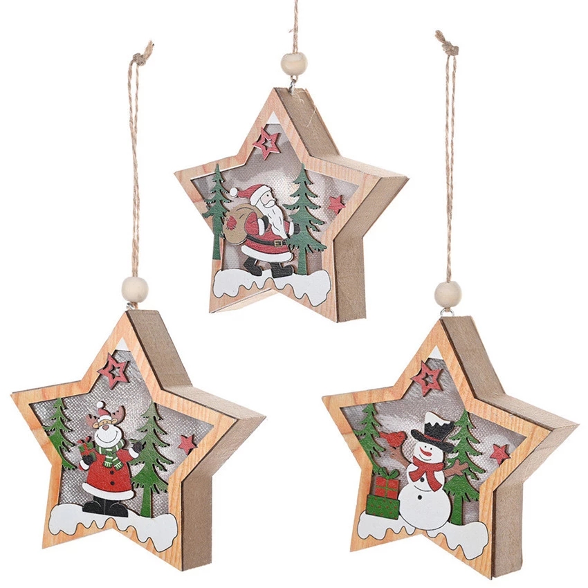 Phụ kiện dây gỗ treo cây thông noel trang trí giáng sinh có đèn dễ thương