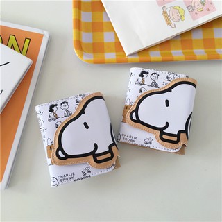 Ví Da PU Ngắn Đựng Tiền Xu / Thẻ Dạng Gập In Hoạt Hình Snoopy Dễ Thương Cho Nữ