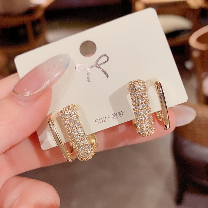 Đôi bông tai bạc 925 đính đá giả hai lớp thời trang sang trọng cho nữ