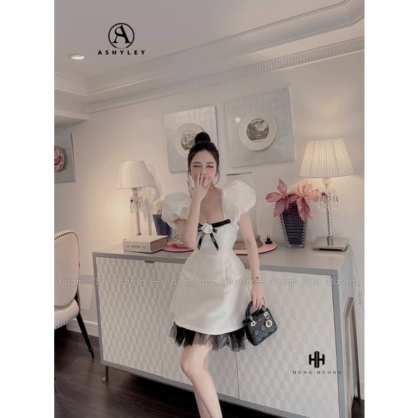 Váy Tafta Pha Lưới Tay Bồng ASHYLEY