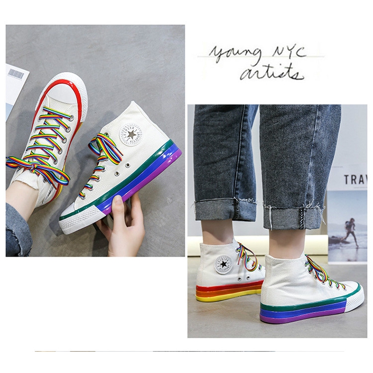 CONVERSE Giày Vải Canvas Cổ Cao Thoáng Khí Màu Cầu Vồng Dễ Thương Cho Nữ