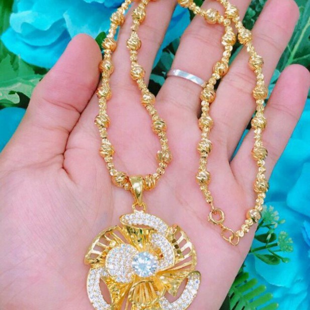 Dây chuyền bi mặt bông mạ vàng 18k