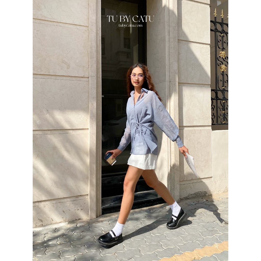 TUBYCATU | Áo sơ mi organza cột 1 bên nude/ trắng/ vàng/ nâu/ đen/ xanh