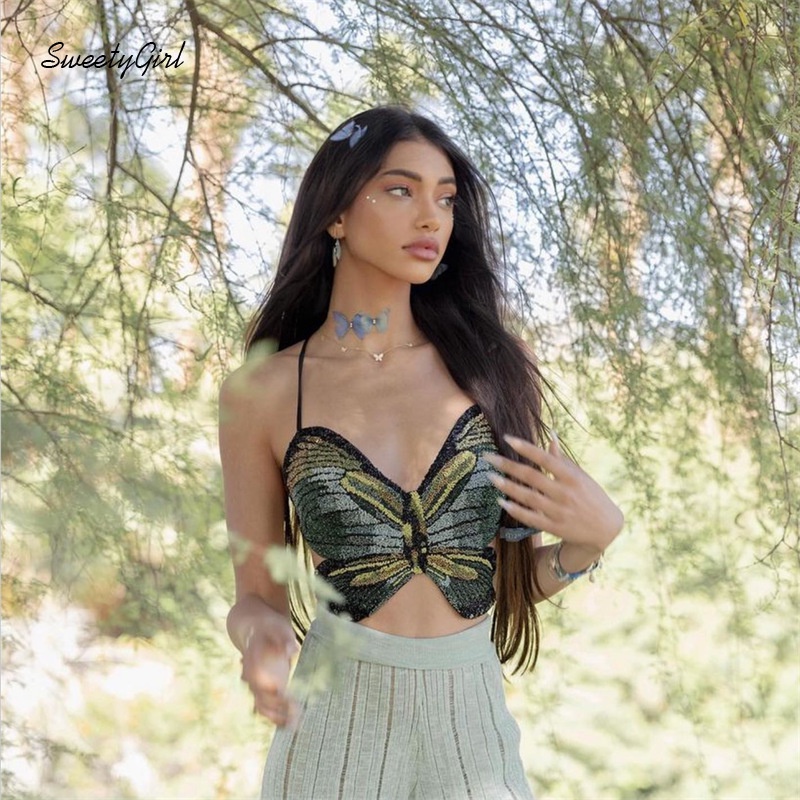 Áo Hai Dây Họa Tiết Bướm Quyến Rũ Thời Trang Cho Nữ 2022