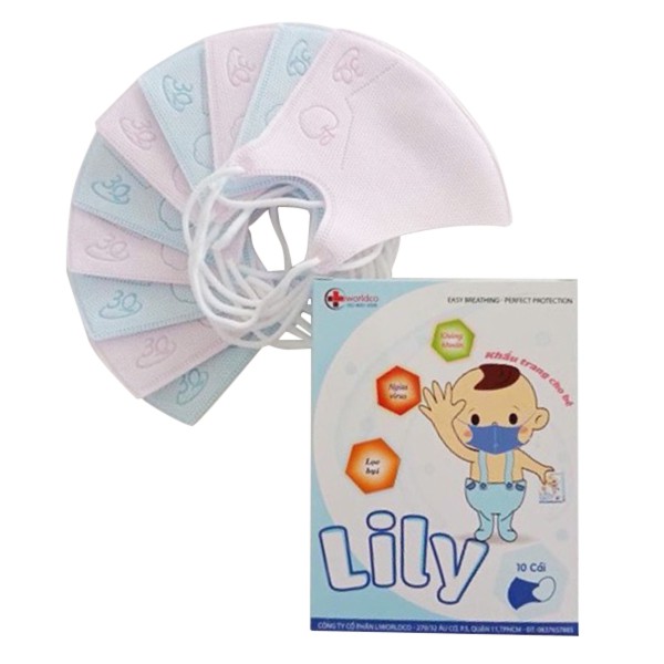 Khẩu Trang Em Bé Lily Liworldco 10 Cái - Khẩu trang cho bé từ 5 tháng tới 5 tuổi THIẾT KẾ 3D CHO EM BÉ HỘP 10 CÁI