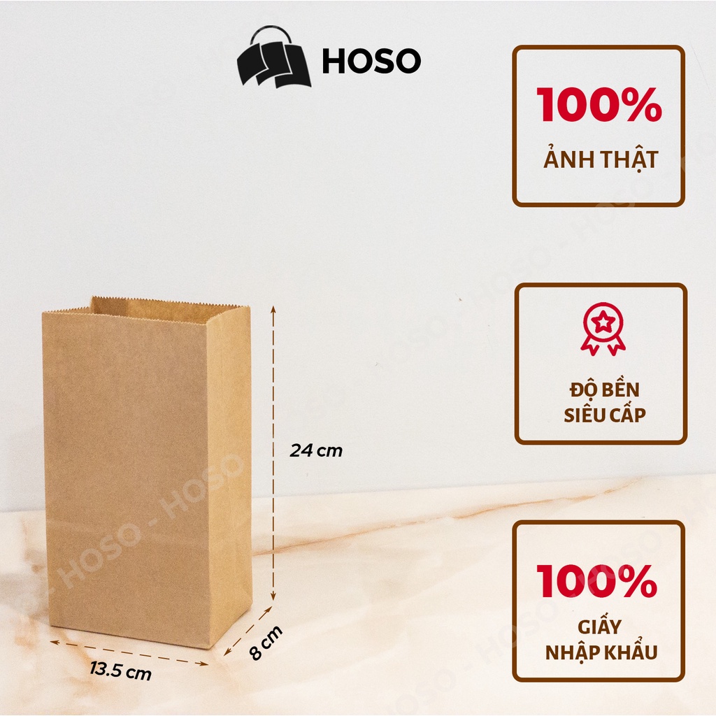 [Set 50 cái] Túi giấy kraft không quai V1.5 đựng quà, thực phẩm