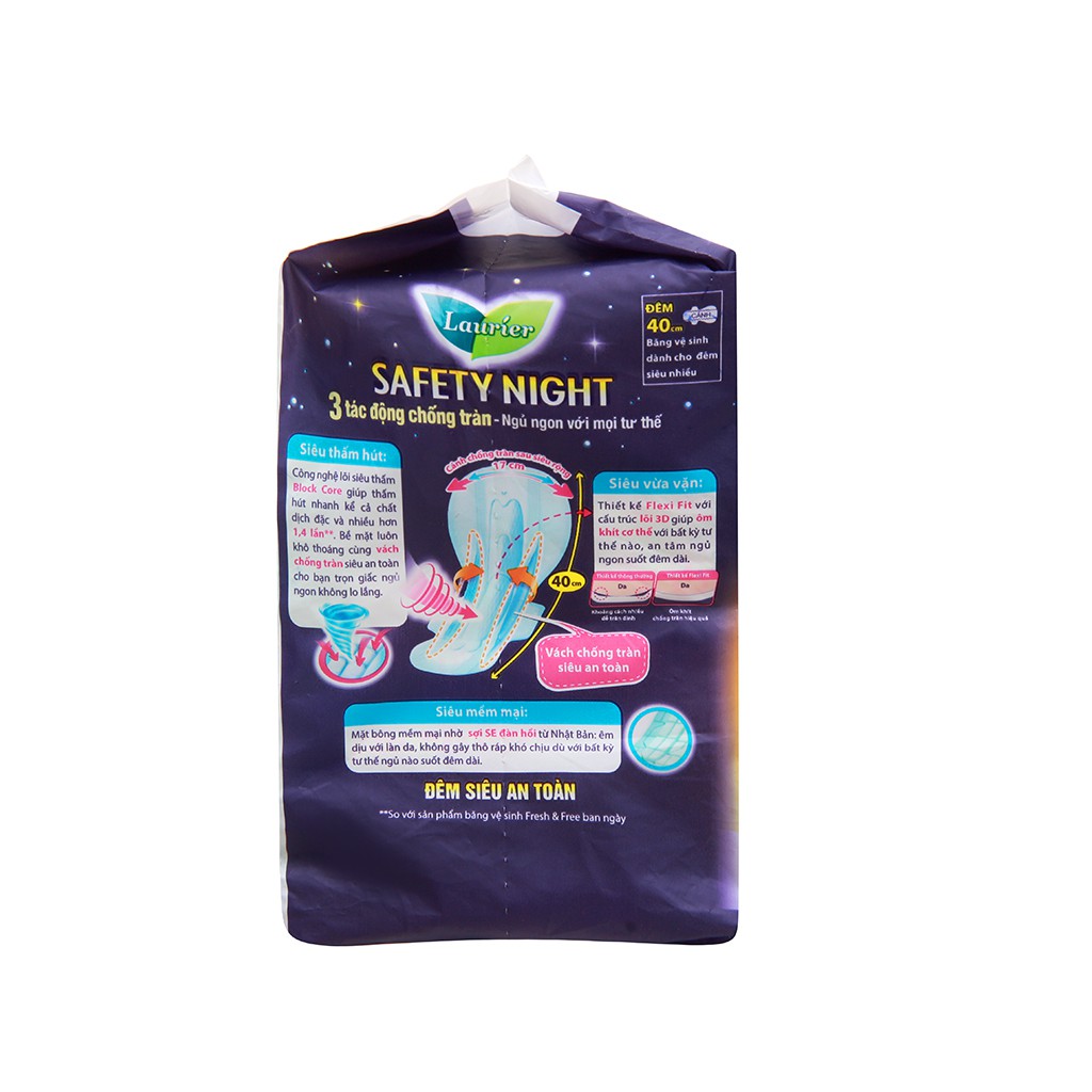 Combo 3 gói Băng Vệ Sinh Ban Đêm Laurier Safety Night chống tràn [40cm-8M]