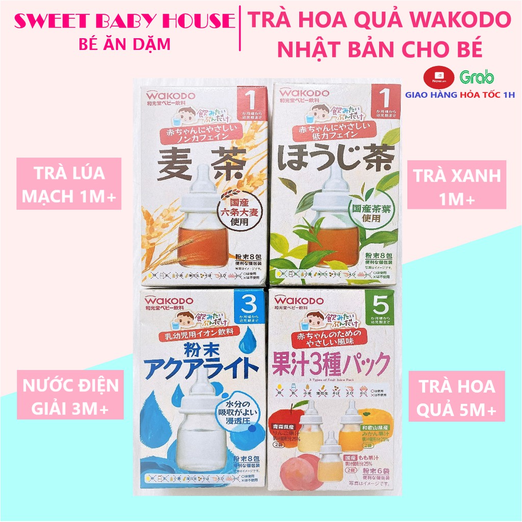 Trà Wakodo Nhật Bản vị hoa quả, lúa mạch, trà xanh, điện giải cho bé từ 1 tháng tuổi - Date 1/2022 Sweet Baby House