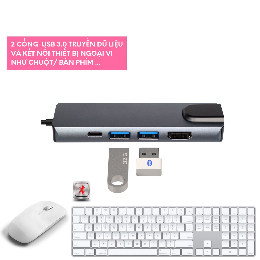 Bộ chuyển đổi USB TYPE C sang LAN 100MB 3.0 5 trong 1 dành cho MacBox Pro , DELL , ASUS
