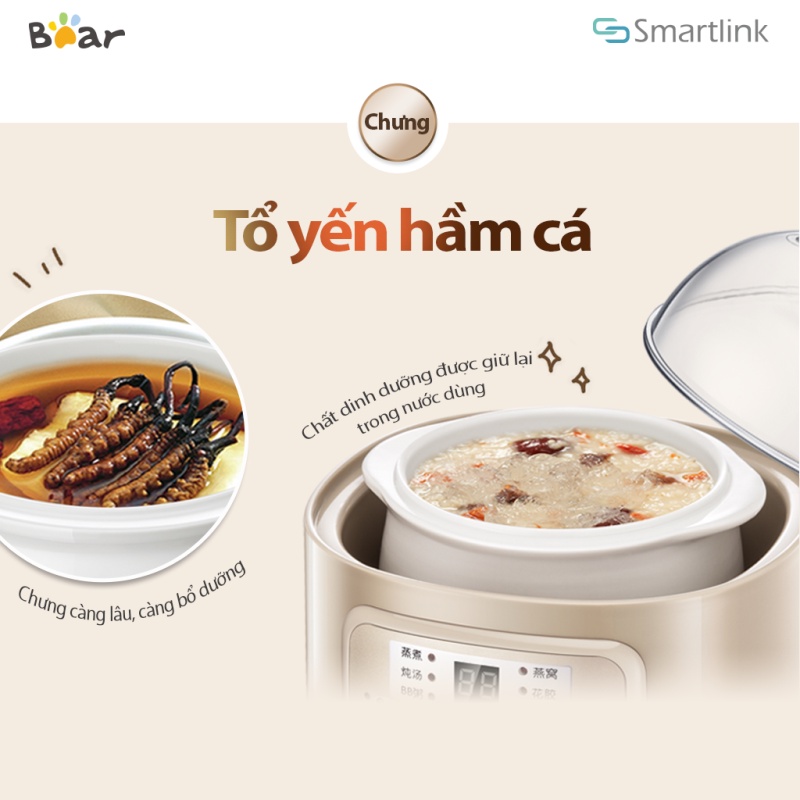 Nồi Nấu Chậm Đa Năng 4in1 Bear 0.8L, Nấu Cháo, Ninh, Hầm, Cách Thủy DDZ-A08D1 - Hàng Chính Hãng - Bảo Hành 18 Tháng