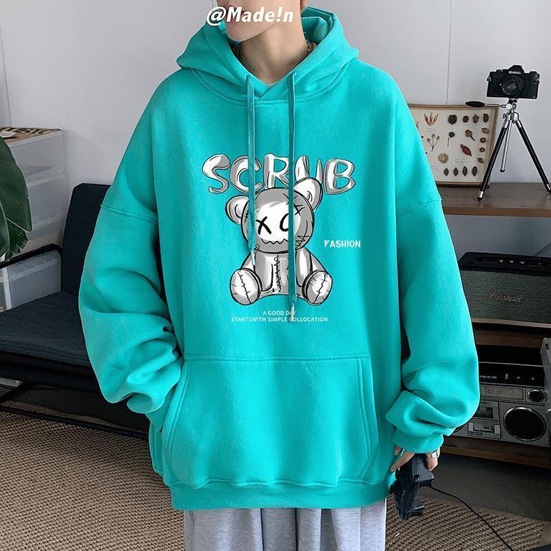 Áo Khoác Sweater Dáng Rộng Màu Xanh Lá Nhạt Họa Tiết Hoạt Hình Thời Trang Xu Hướng Cho Nam