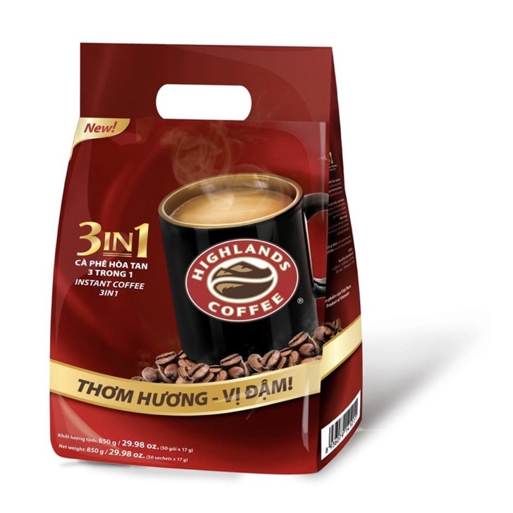 [Tặng 1hộp 10 gói]TÚI 50 gói Cà Phê Hoà Tan HIGHLANDS COFFEE 17g