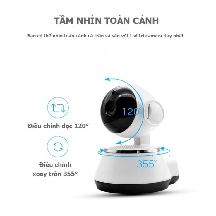 Máy quay giám sát gia đình xoay 360 độ WIFI-360 kết nối điện thoại, Camera an ninh 1080p HD 2 chế độ quay ngày đêm