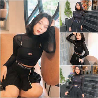 Chân váy xếp ly phối hologram Natthy Style đen