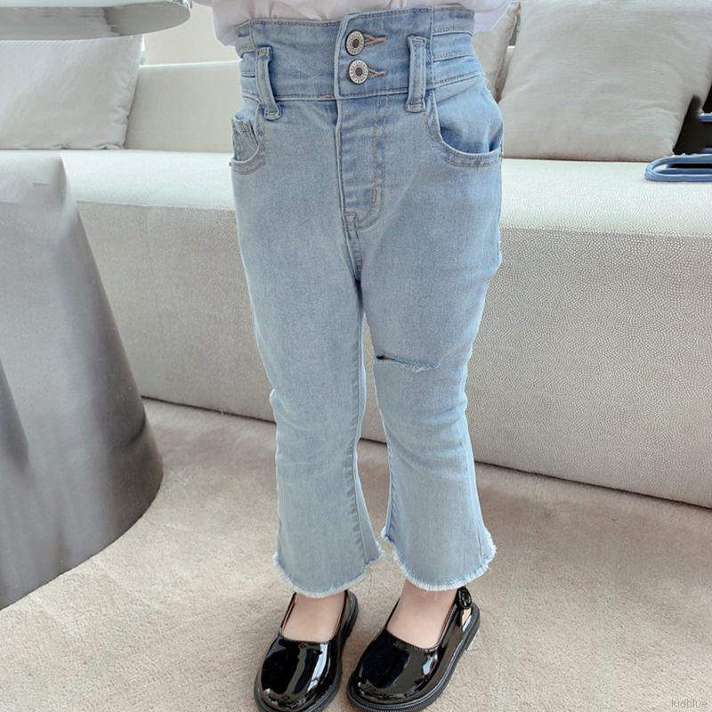 Quần jeans lưng cao ống loe thiết kế mới thời trang mùa hè phong cách hàn quốc cho bé gái