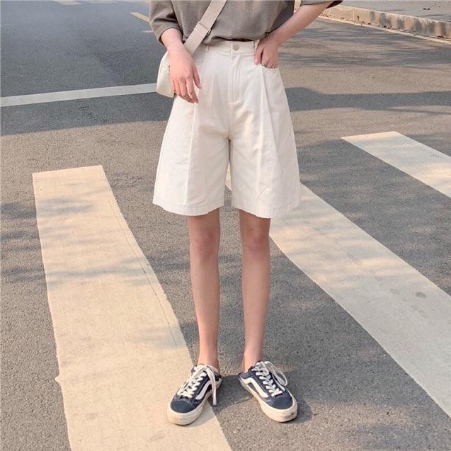 Quần Short Kaki Ống Rộng Lưng Cao