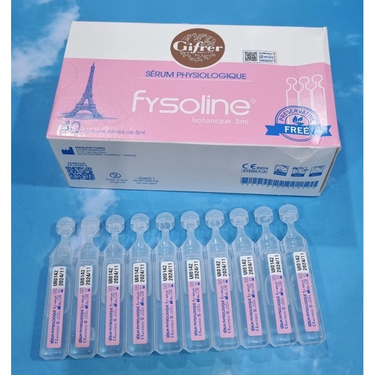 Fysoline Nước muối sinh lý Pháp Fysoline / Hộp Hồng - Vệ sinh mắt, mũi, miệng cho bé / 1 ống x 5ml SHC