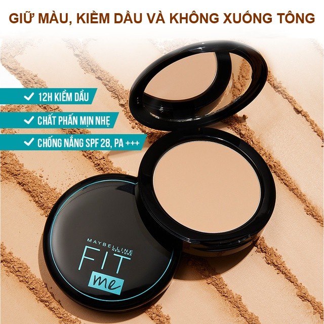 Phấn Nén Maybelline Fit Me Kiềm Dầu 12H Chỉ Số Chống Nắng SPF28 /PA+++ Hộp Tròn - 6g