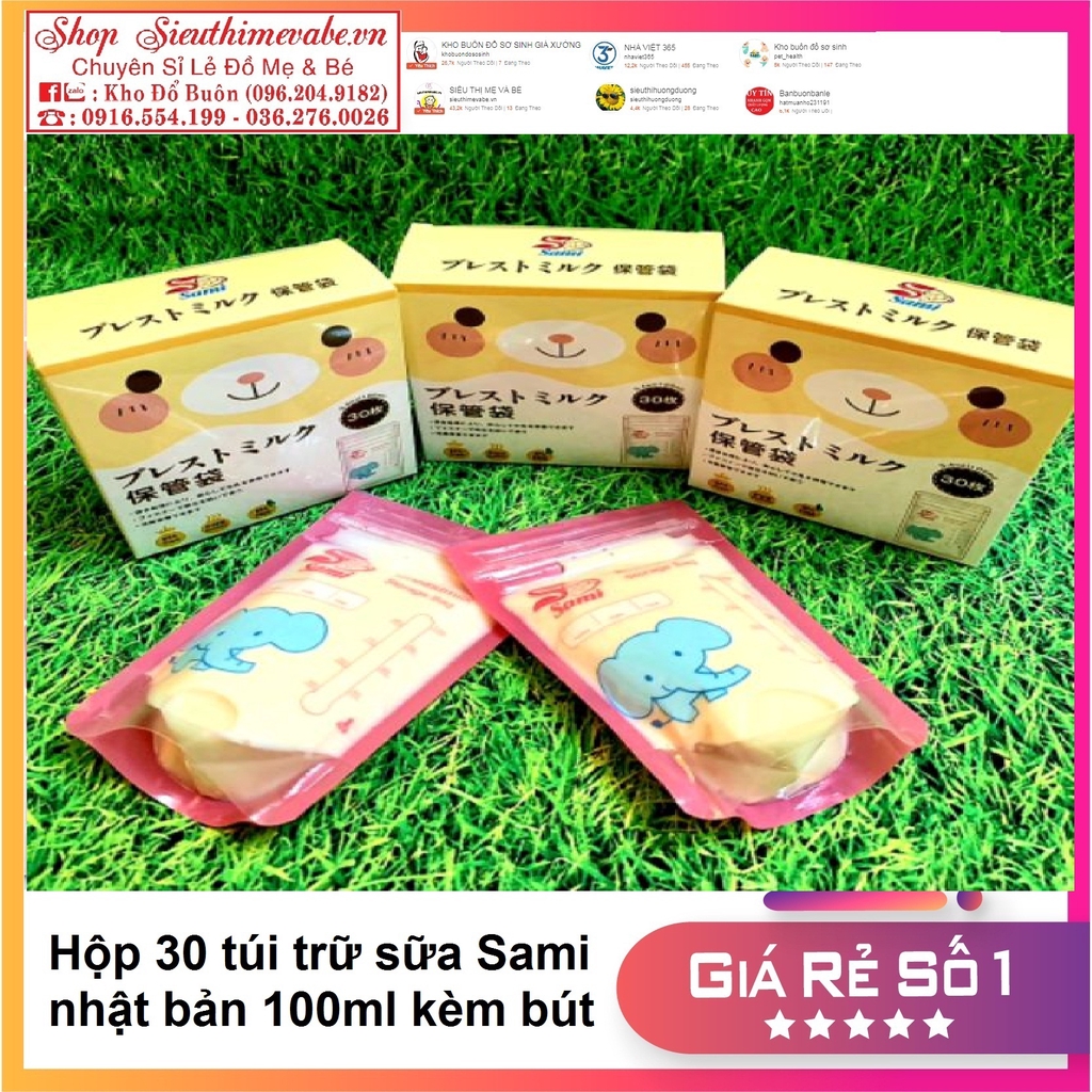 Hộp 30 túi trữ sữa Sami nhật bản 100ml tặng bút ghi thông tin