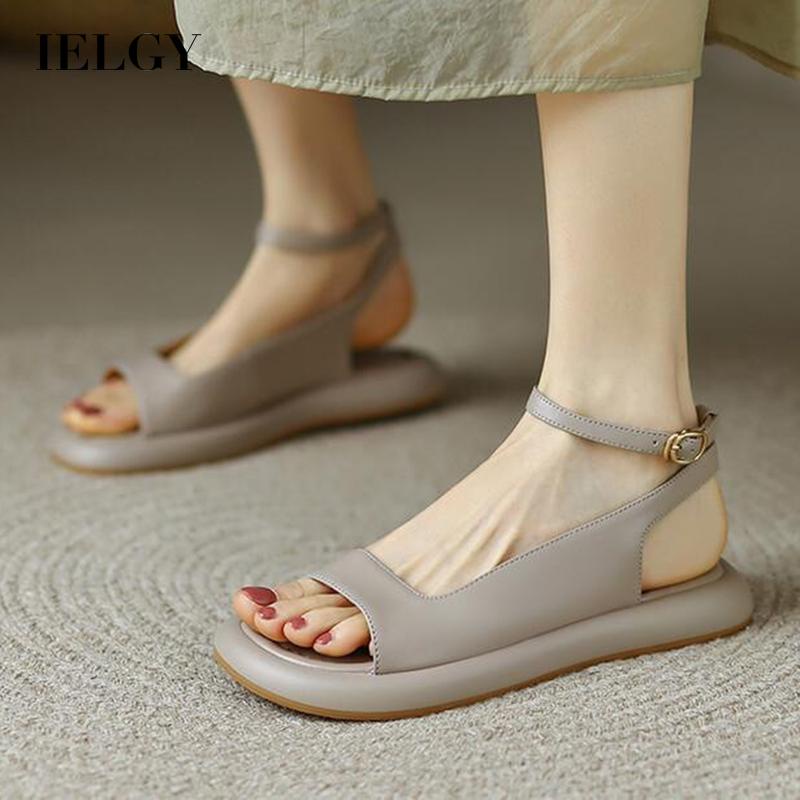 Xăng đan IELGY mũi tròn màu trơn thoải mái thời trang đi biển cho nữ