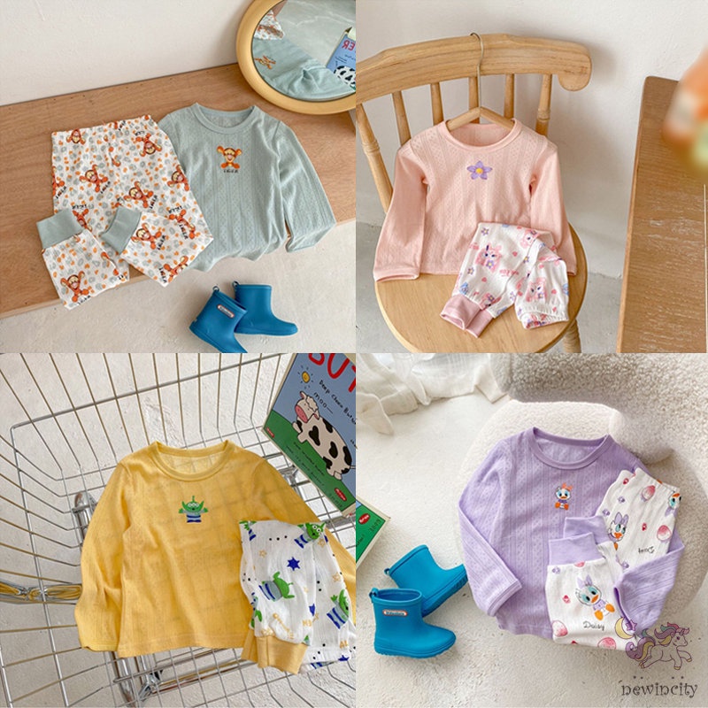 Bộ Đồ Dài Tay Họa Tiết Hoạt Hình Theo Phong Cách Mùa Thu Hàn Quốc Dành Cho Bé