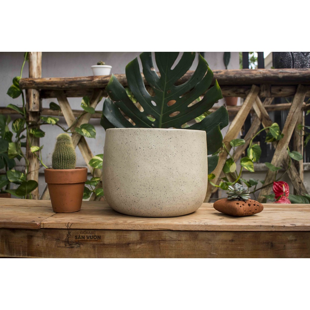 Chậu trồng cây gốm đất nung  DÁNG NỒI SƠN WAX MÀU XANH NHÁM D31xH26cm - gốm sứ sân vườn Bình Dương chất lượng cao