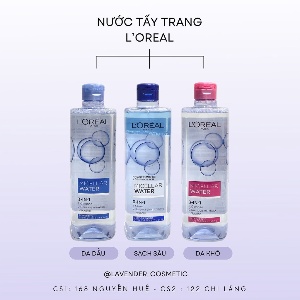 Nước tẩy trang Loreal- L'Oreal Paris 3-in-1 Micellar Water