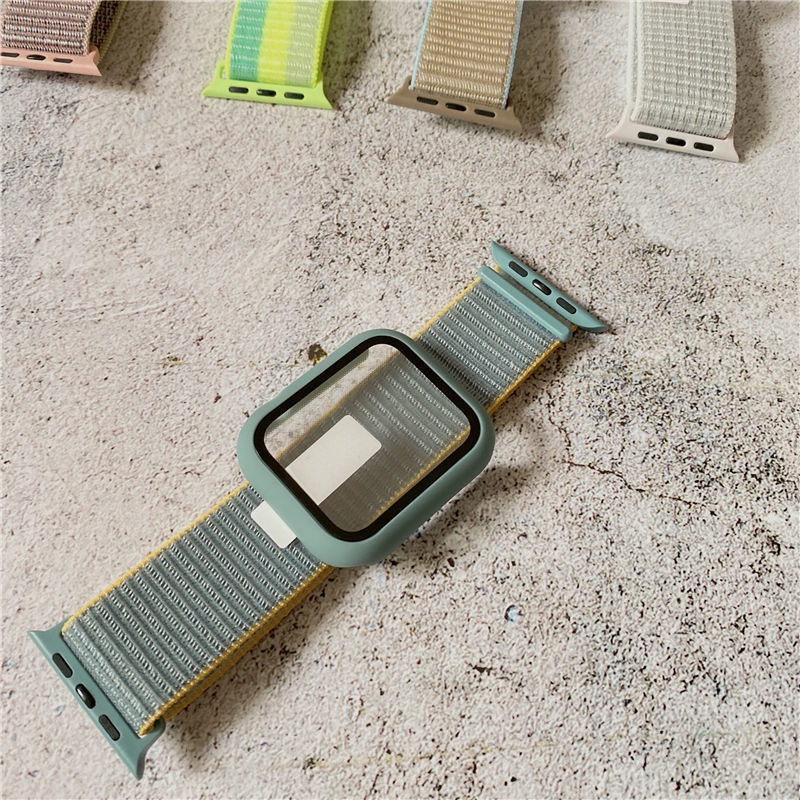 Dây đeo đồng hồ bằng nylon kèm ốp mặt kính cho Apple Watch Band 44mm 40mm 42mm 38mm iWatch serie 6 5 4 se