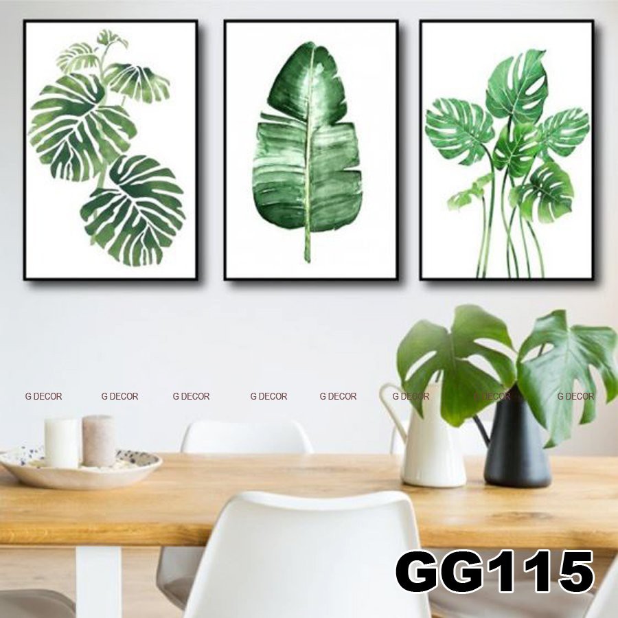 Tranh treo tường canvas 3 bức phong cách hiện đại Bắc Âu 109, tranh cá rồng trang trí phòng khách, phòng ngủ, spa, decor