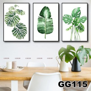 Tranh treo tường canvas 3 bức phong cách Bắc Âu 115, tranh lá cây trang trí phòng khách, phòng ngủ, phòng ăn, spa, decor