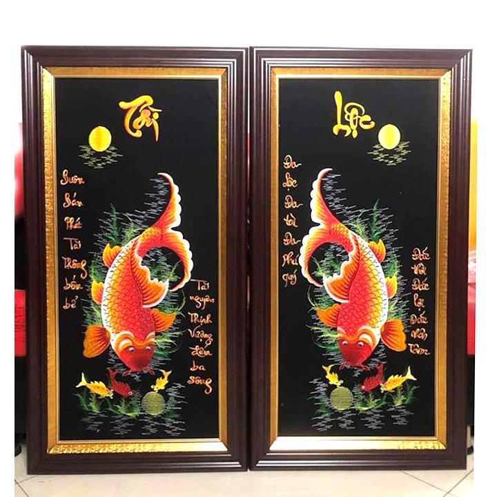 ( Tranh thêu sẵn)- Tranh thêu Đôi Cá Tài Lộc | BigBuy360 - bigbuy360.vn