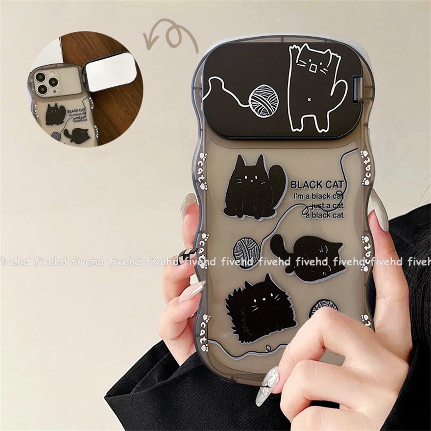 Ốp Điện Thoại Mềm Họa Tiết Mèo Tích Hợp Gương Cho iPhone 14 13 12 11 Pro Max X XR Xs Max